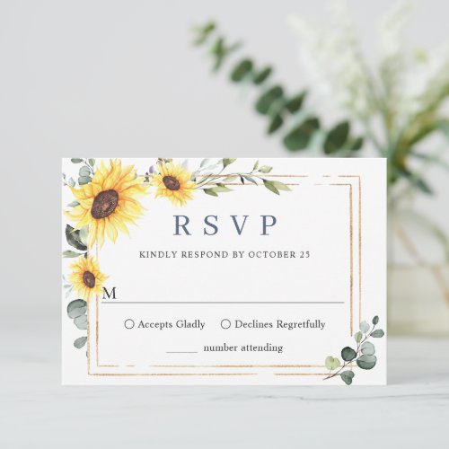 Elegant Sunflowers Eucalyptus Wedding RSVP Card