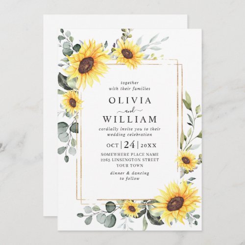 Elegant Sunflowers Eucalyptus Wedding RSVP Invitation