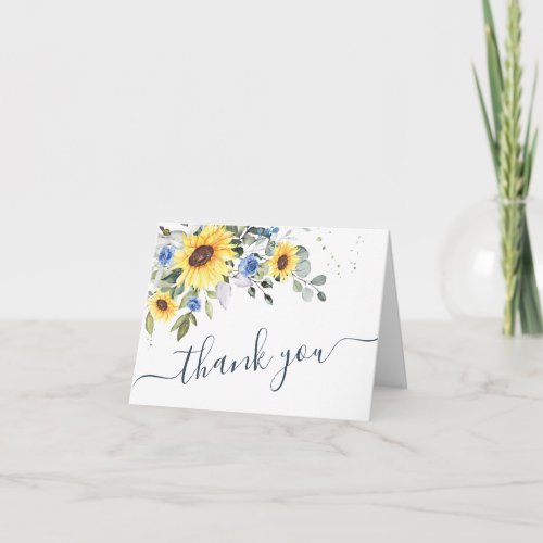 Elegant Sunflowers Eucalyptus Wedding Thank You Card
