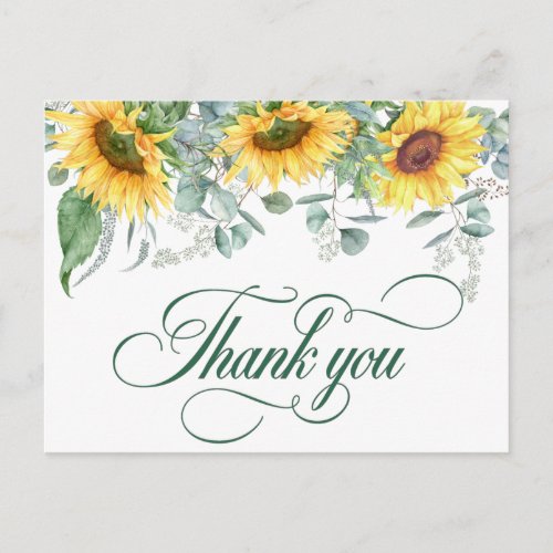 Elegant Sunflowers Eucalyptus Wedding Thank You Postcard
