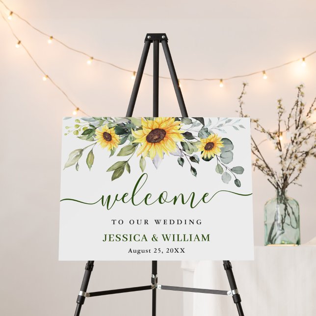 Elegant Sunflowers Eucalyptus WEDDING Welcome Foam Board (Creator Uploaded)