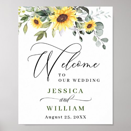 Elegant Sunflowers Eucalyptus Wedding Welcome Poster
