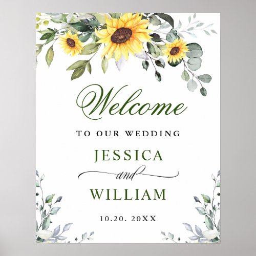 Elegant Sunflowers Eucalyptus Wedding Welcome  Poster