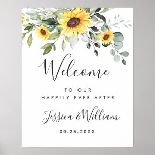 Elegant Sunflowers Eucalyptus Wedding Welcome Poster