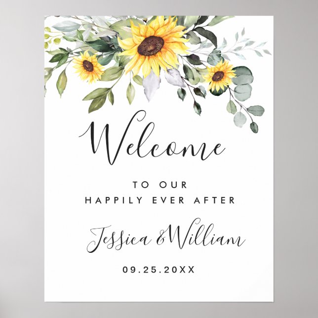 Elegant Sunflowers Eucalyptus Wedding Welcome  Poster (Front)