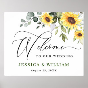 Elegant Sunflowers Eucalyptus Wedding Welcome Sign