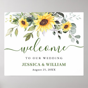 Elegant Sunflowers Eucalyptus Wedding Welcome Sign