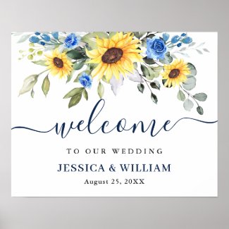 Elegant Sunflowers Eucalyptus Wedding Welcome Sign