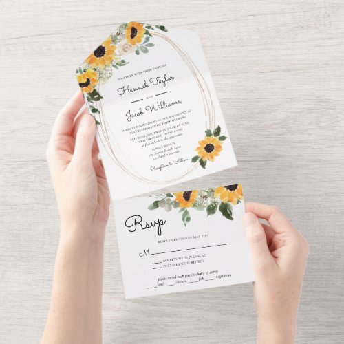 Elegant Sunflowers Eucalyptus Wedding With RSVP All In One Invitation