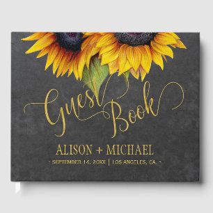 Elegant sunflowers fall typography script wedding guest book
