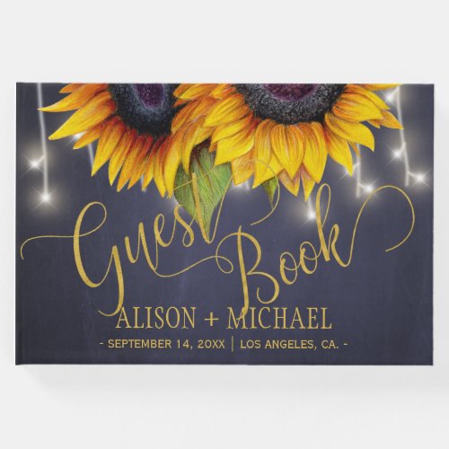 Elegant sunflowers fall typography script wedding guest book