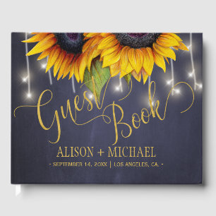 Elegant sunflowers fall typography script wedding guest book