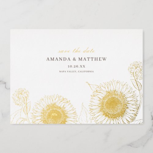 Elegant Sunflowers Fall Wedding Save The Date REAL Foil Invitation
