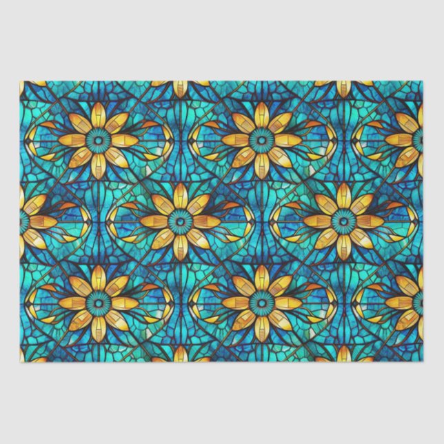 Elegant Sunflowers Faux Stained Glass Pattern Tissue Paper (Front)