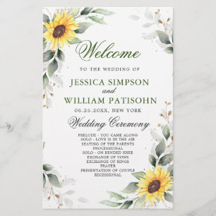 Elegant Sunflowers Floral Wedding Ceremony Program