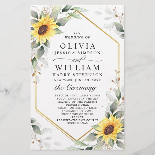 Elegant Sunflowers Floral Wedding Ceremony Program