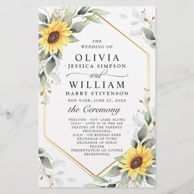 Elegant Sunflowers Floral Wedding Ceremony Program (Front)