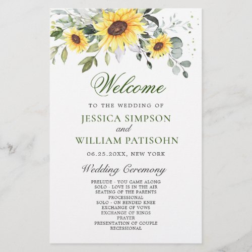 Elegant Sunflowers Floral Wedding Ceremony Program