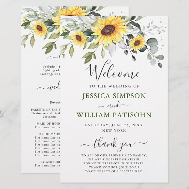 Elegant Sunflowers Floral Wedding Ceremony Program (Front/Back)