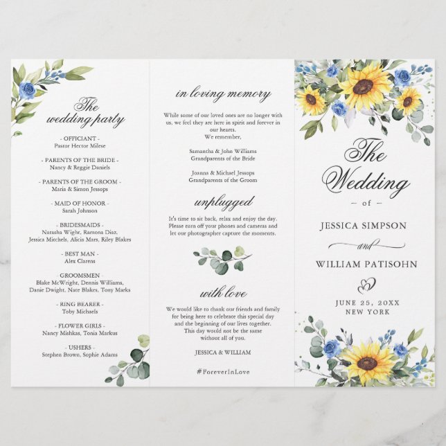 Elegant Sunflowers Floral Wedding Ceremony Program (Front)
