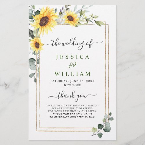 Elegant Sunflowers Floral Wedding Ceremony Program