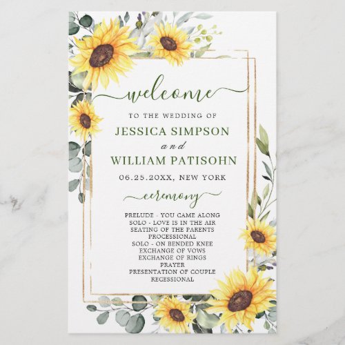 Elegant Sunflowers Floral Wedding Ceremony Program