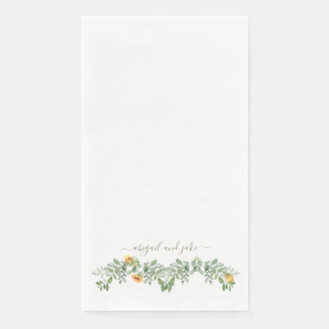 Elegant Sunflowers & Foliage Custom Wedding Paper Guest Towels (Front)