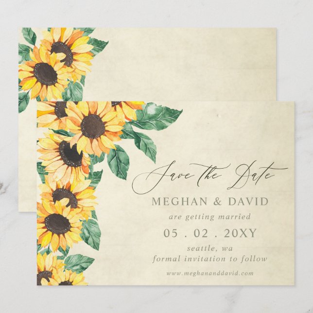 Elegant Sunflowers Garden Floral Save the Date Announcement (Front/Back)
