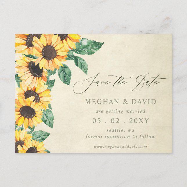 Elegant Sunflowers Garden Floral Save the Date Announcement Postcard (Front)
