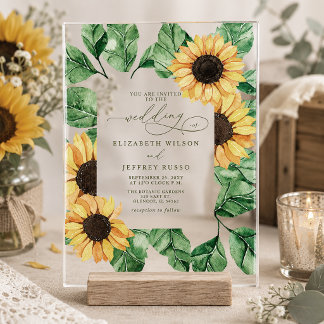 Elegant Sunflowers Garden Floral Wedding Acrylic Invitations