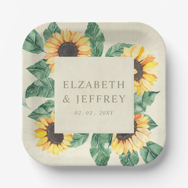 Elegant Sunflowers Garden Floral Wedding Paper Plates (Front)