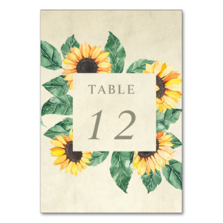 Elegant Sunflowers Garden Floral Wedding Table Number