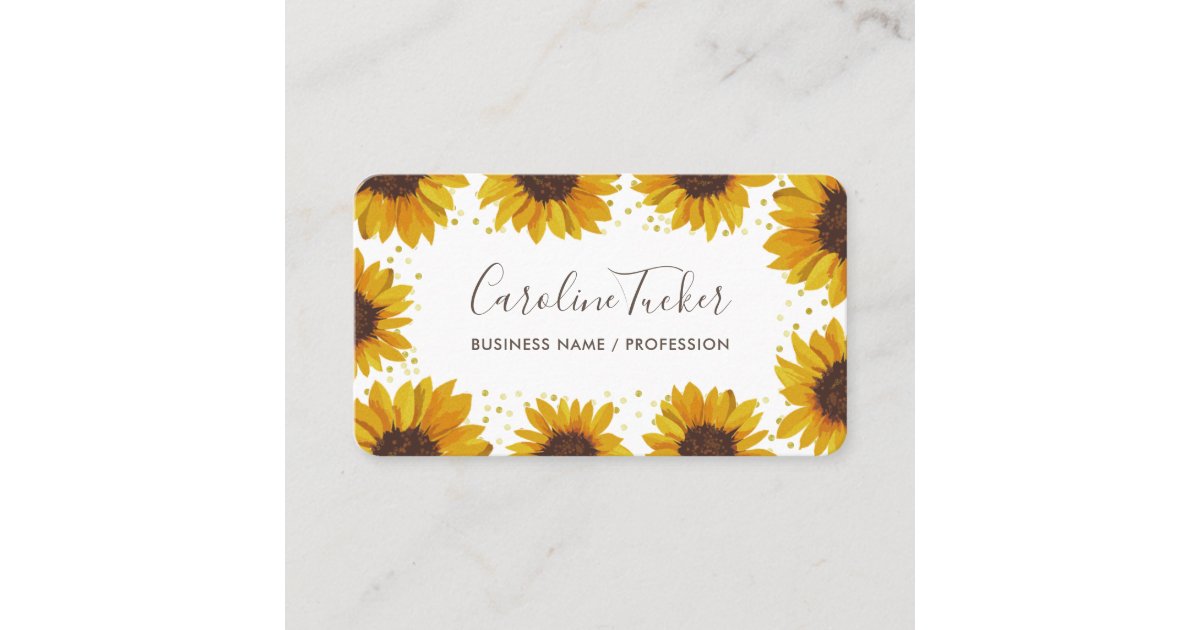 Elegant Sunflowers Gold Dots Modern Boutique Business Card | Zazzle