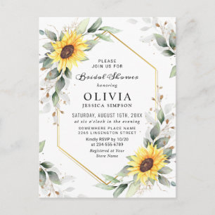 Elegant Sunflowers Golden Greenery Bridal Shower Postcard