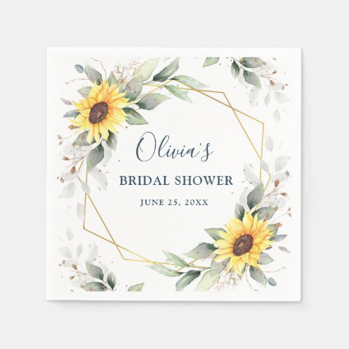 Elegant Sunflowers Greenery Bridal Shower Paper Napkins