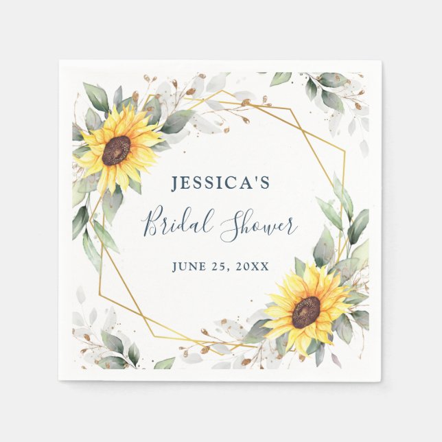 Elegant Sunflowers Greenery Bridal Shower Paper Napkins (Front)