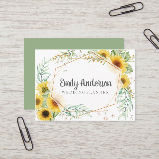 Elegant Sunflowers Greenery Business card (Front/Back In Situ)