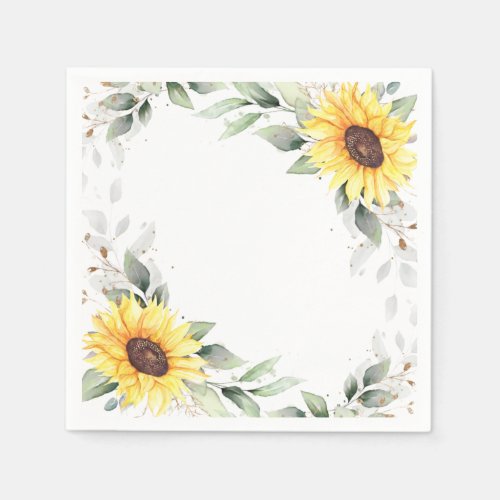 Elegant Sunflowers Greenery Floral Party Paper Napkins