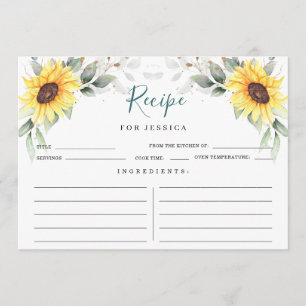 Elegant Sunflowers Greenery Floral Recipe Card