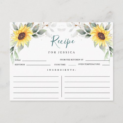 Elegant Sunflowers Greenery Floral Recipe Card