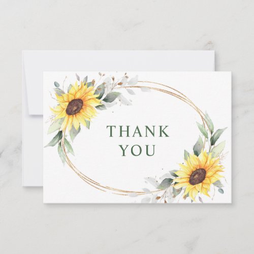 Elegant Sunflowers Greenery Floral Thank You Card