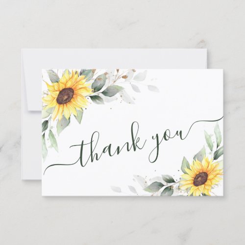 Elegant Sunflowers Greenery Floral Thank You Card