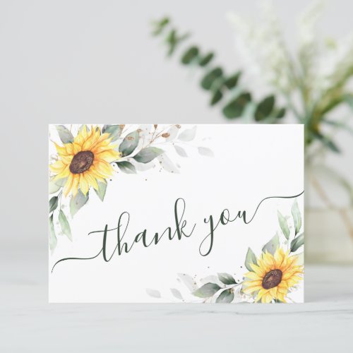 Elegant Sunflowers Greenery Floral Thank You Card