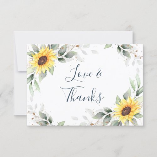 Elegant Sunflowers Greenery Floral Thank You Card