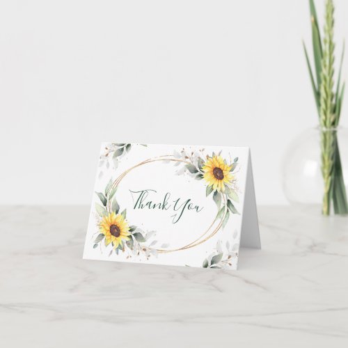 Elegant Sunflowers Greenery Floral Thank You Card