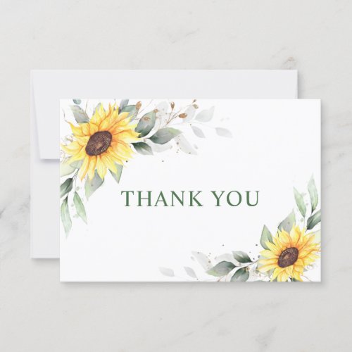 Elegant Sunflowers Greenery Floral Thank You Card