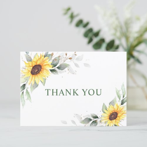 Elegant Sunflowers Greenery Floral Thank You Card