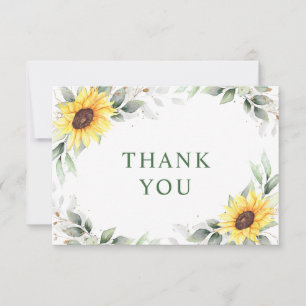 Elegant Sunflowers Greenery Floral Thank You Card