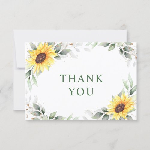 Elegant Sunflowers Greenery Floral Thank You Card