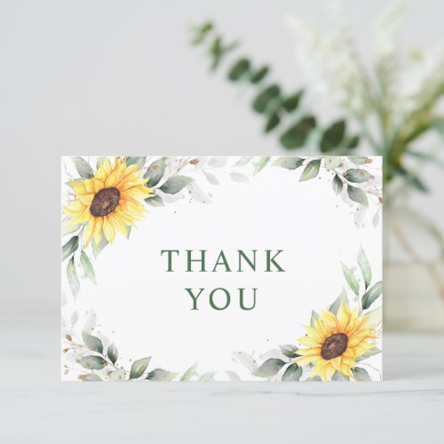 Elegant Sunflowers Greenery Floral Thank You Card